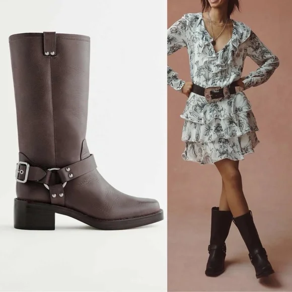 Reformation Francesca Moto Boots in Distressed Brown - Picture 2 of 7